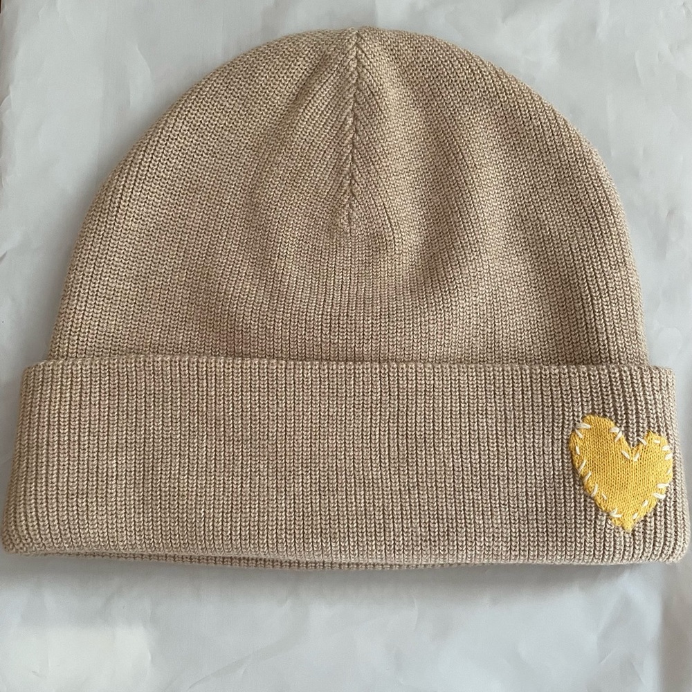 Anthropologie X Kerri Rosenthal Yellow Heart Beanie